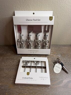 Target Threshold Bow Cheese Tool Set, Wine Stopper and Cocktail Set Bundle New